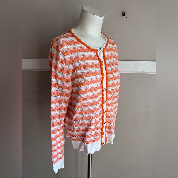 Charter Club Orange and Cream Knit Cardigan - Picture 3 of 5